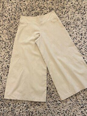 Vintage Gaucho/ Culottes/ Palazzo Pants Wide leg Beige/ Cream 32 (L)